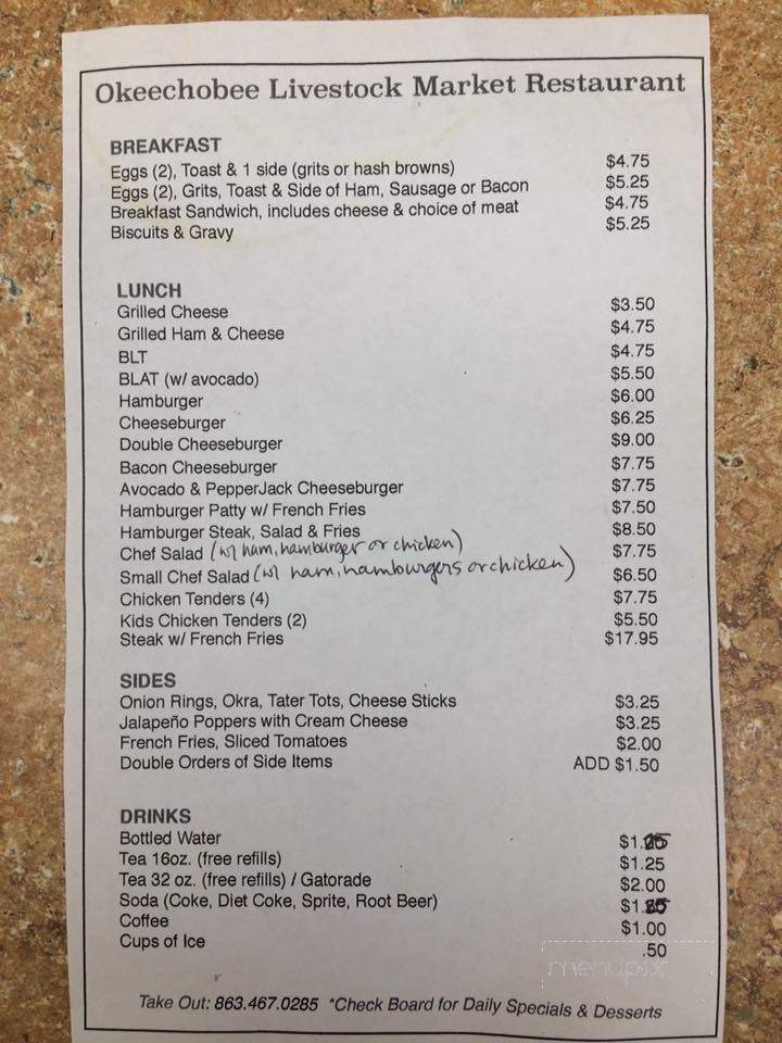 Okeechobee Livestock Market Restaurant - Okeechobee, FL menu_pic