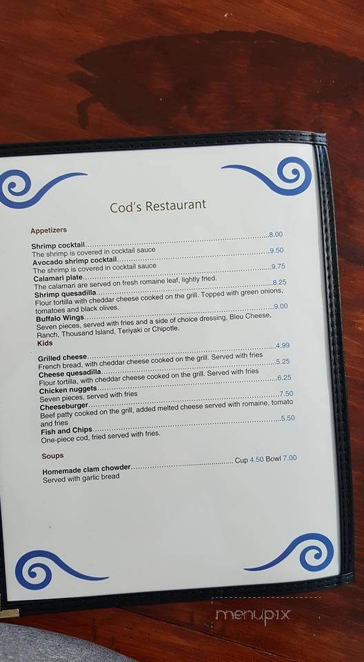 Cod's Restaurant - Lake Stevens, WA menu_pic