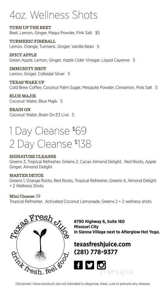 Texas Fresh Juice - Missouri City, TX menu_pic