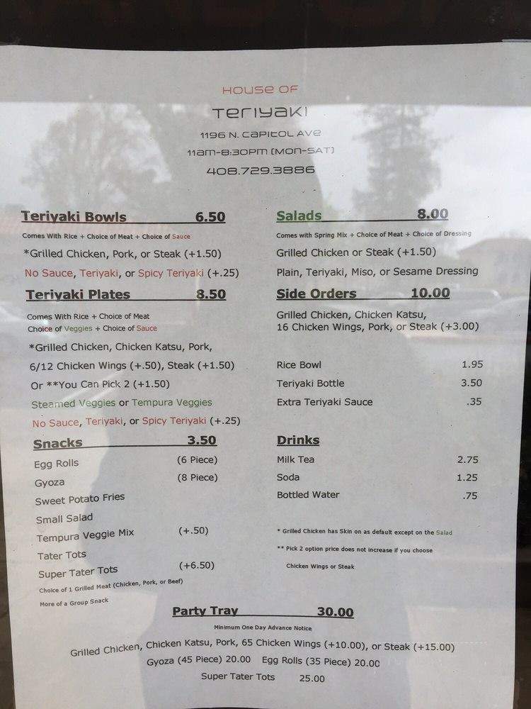 House of Teriyaki - San Jose, CA menu_pic