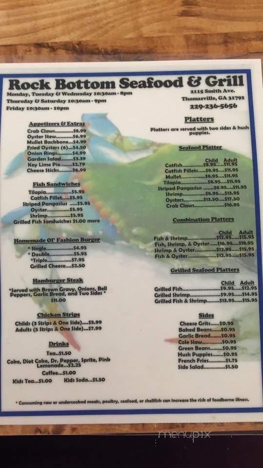 Rock Bottom Seafood & Grill - Thomasville, GA menu_pic