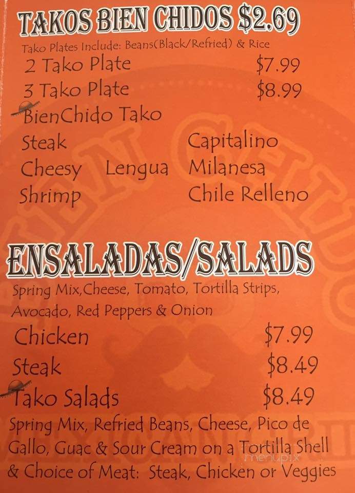 Bien Chido Mexican Grill - Plano, IL menu_pic