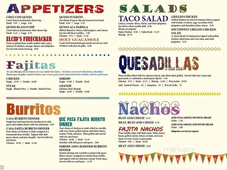 Casa Manana - Sulphur, LA menu_pic