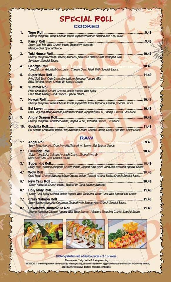 Toki Sushi & Steak House - Barnesville, GA menu_pic