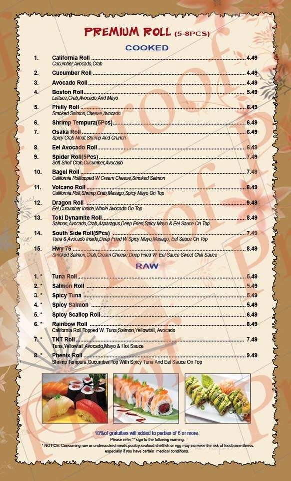 Toki Sushi & Steak House - Barnesville, GA menu_pic