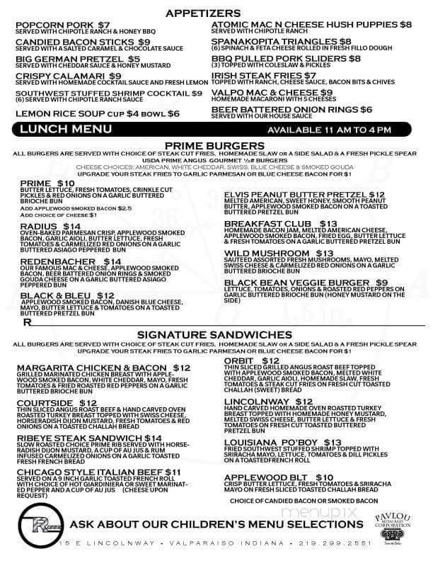 Radius - Valparaiso, IN menu_pic