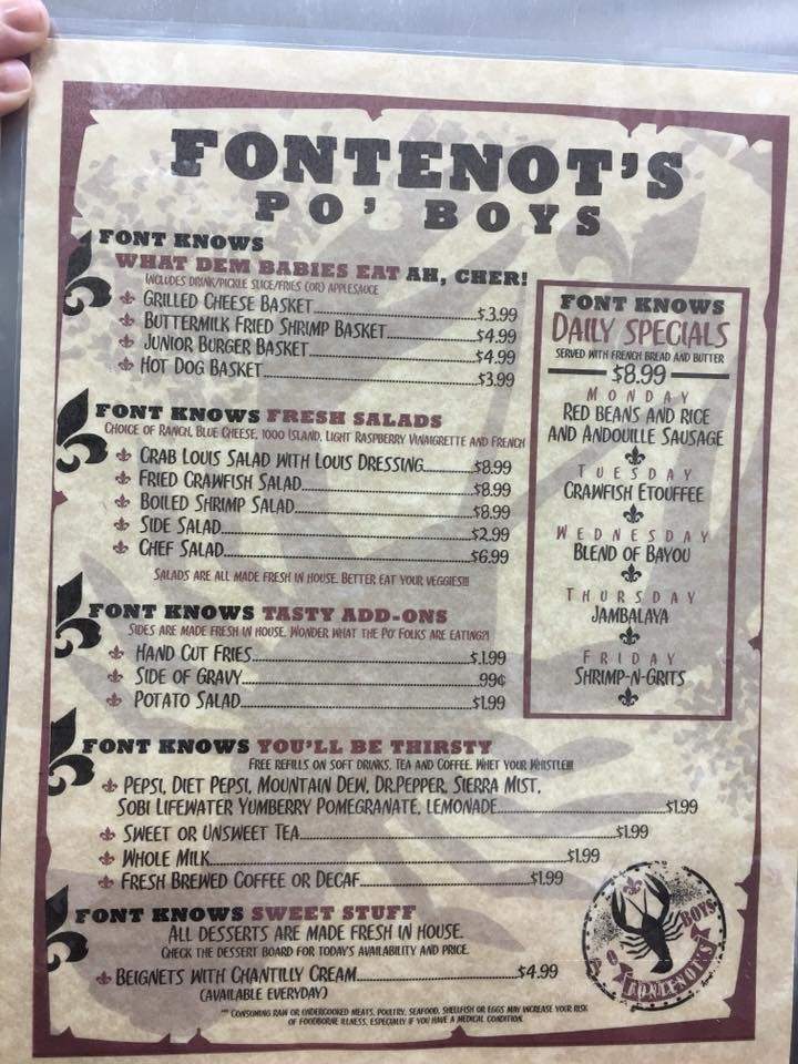 Fontenot's Po'boys - Fulton, MO menu_pic