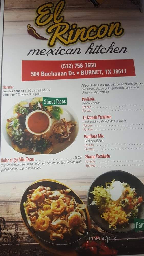 El Rincon Mexican Kitchen - Burnet, TX menu_pic