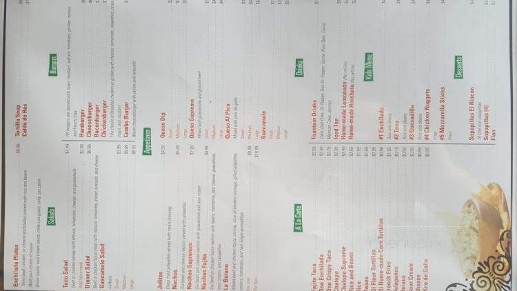 El Rincon Mexican Kitchen - Burnet, TX menu_pic