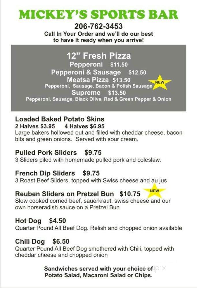 Mickey's Sports Bar - Seattle, WA menu_pic