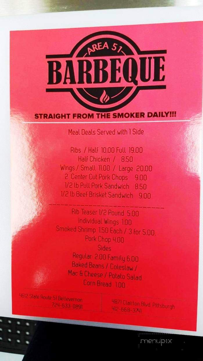 Area 51 BBQ - Pleasant Hills, PA menu_pic