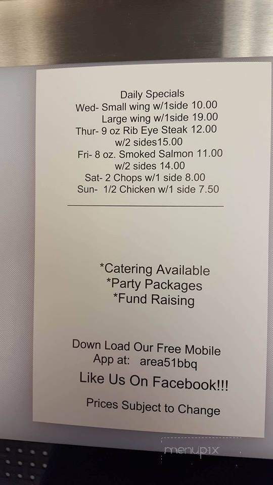 Area 51 BBQ - Pleasant Hills, PA menu_pic