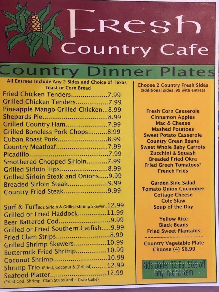 Menu of Fresh Country Cafe in Zephyrhills, FL 33542