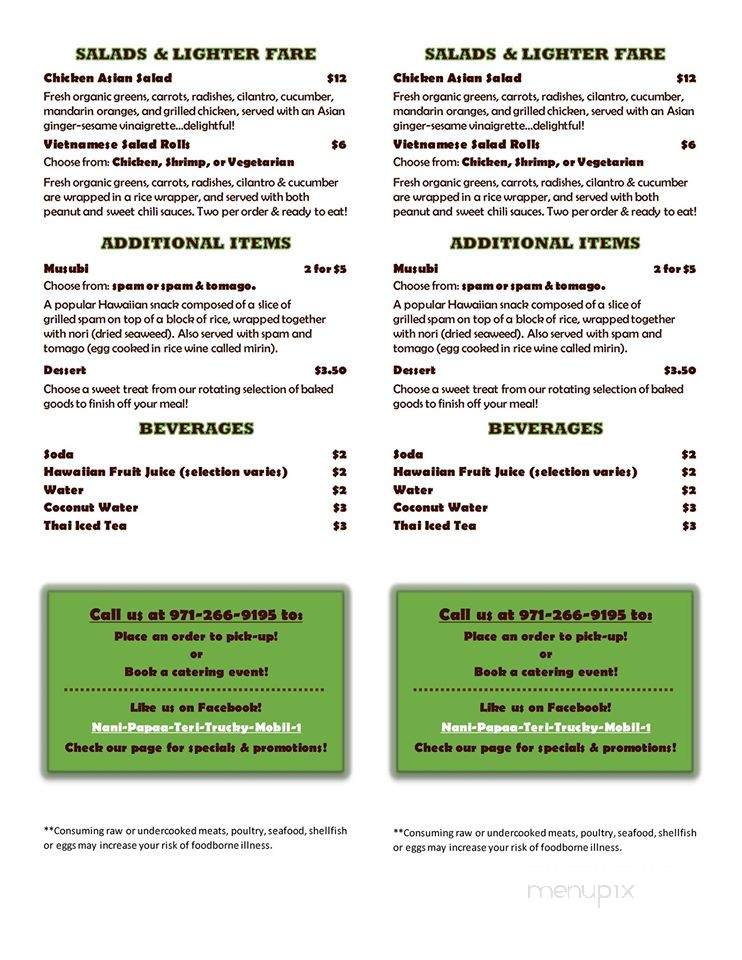 Nani Papa'a-Teri-Trucky - Tillamook, OR menu_pic