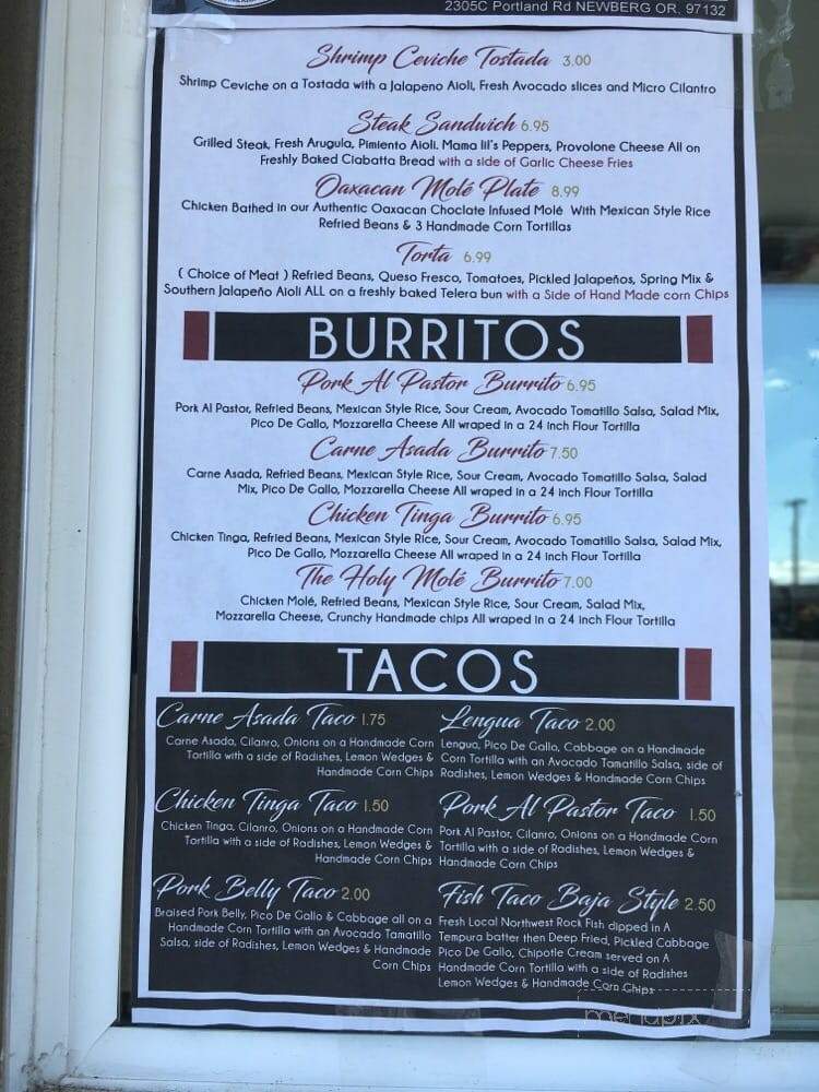 Dos Mundos Food Cart - Newberg, OR menu_pic