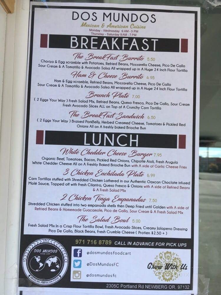 Dos Mundos Food Cart - Newberg, OR menu_pic
