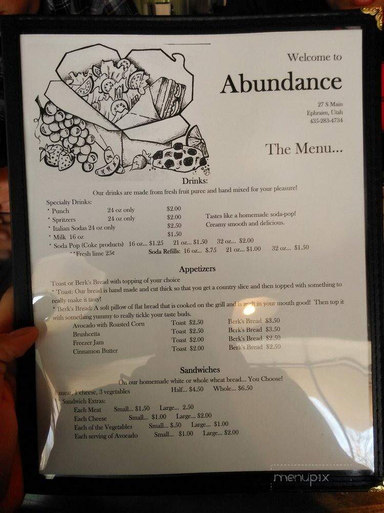 Abundance - Ephraim, UT menu_pic