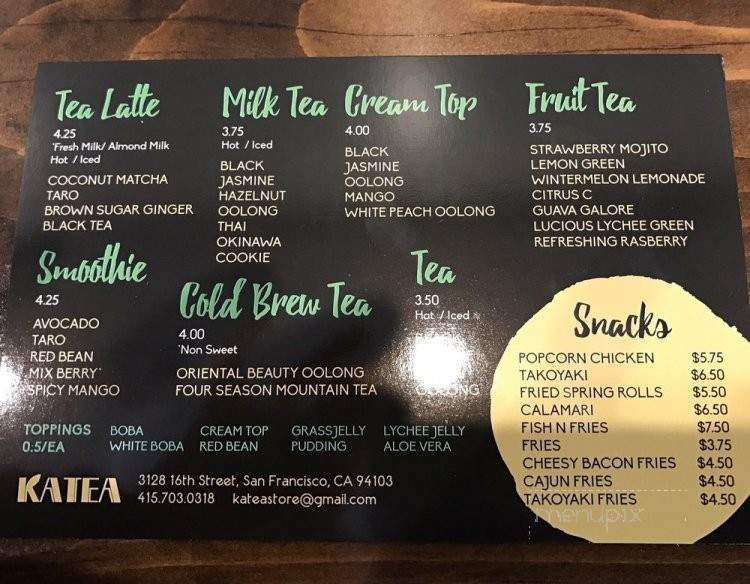 Katea - San Francisco, CA menu_pic