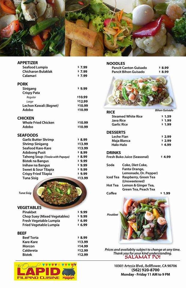Original Lapid Filipino Cuisine - Bellflower, CA menu_pic