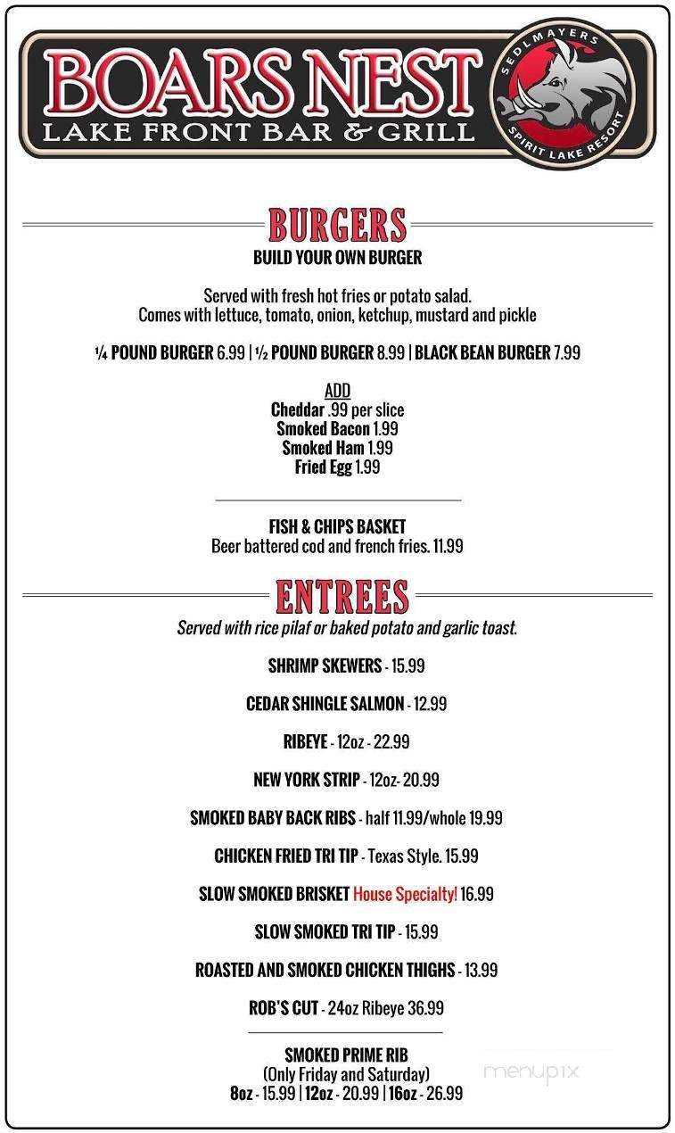 Boars Nest - Spirit Lake, ID menu_pic