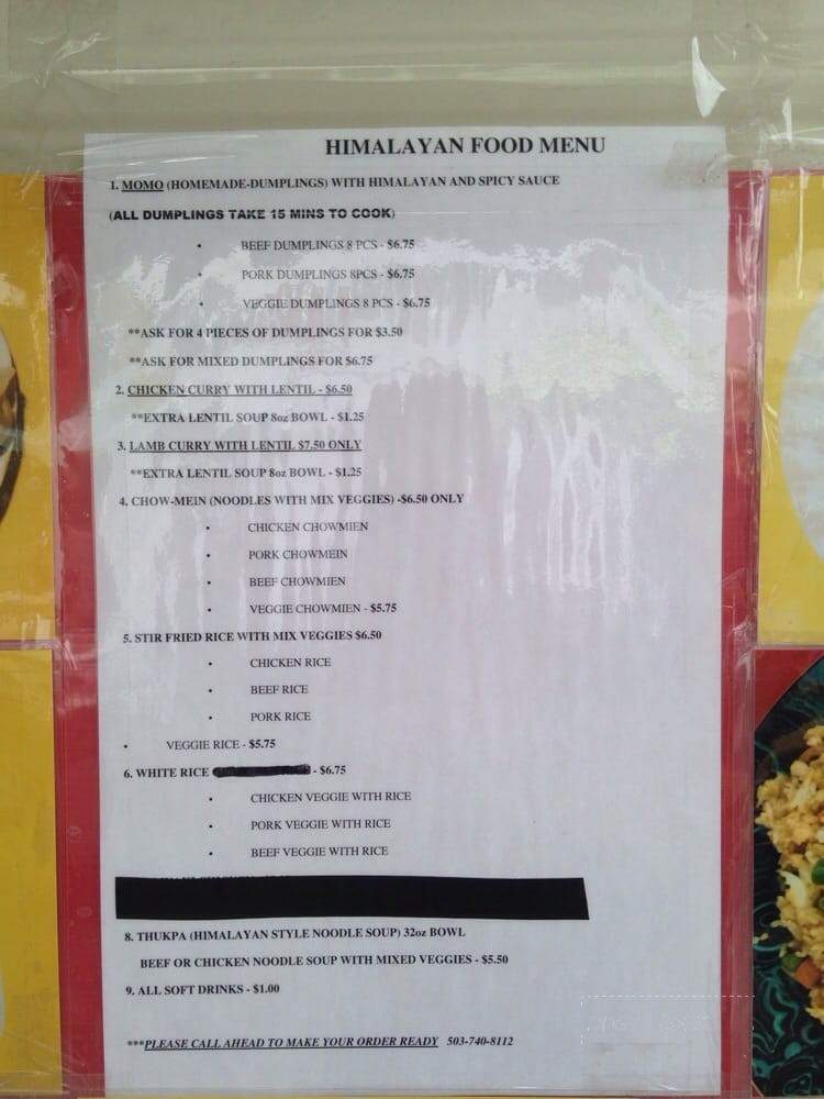 Himalayan Food Cart - Portland, OR menu_pic