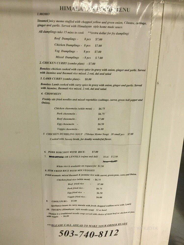 Himalayan Food Cart - Portland, OR menu_pic