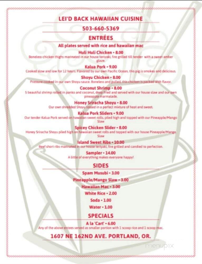 Lei'd Back Hawaiian Cuisine - Portland, OR menu_pic