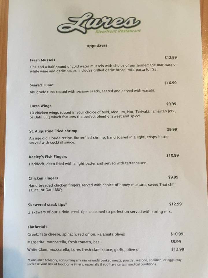 Lures Riverfront Restaurant - Jensen Beach, FL menu_pic