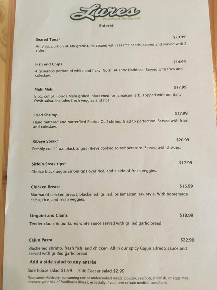 Lures Riverfront Restaurant - Jensen Beach, FL menu_pic