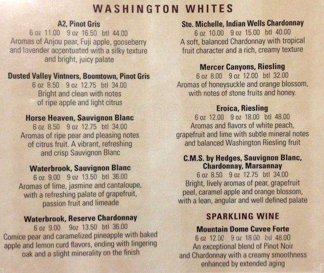 Vintage Washington Wine Bar - SeaTac, WA menu_pic