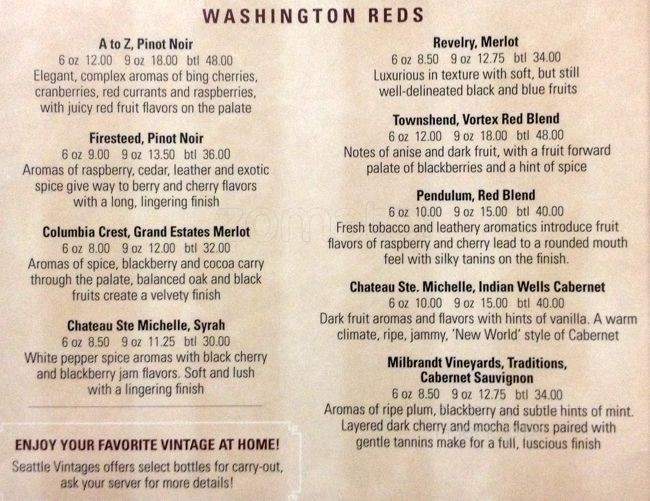 Vintage Washington Wine Bar - SeaTac, WA menu_pic