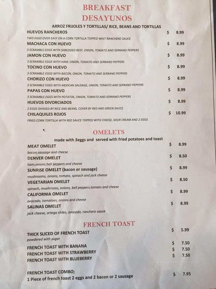Rafael Mexican Grill - Salinas, CA menu_pic