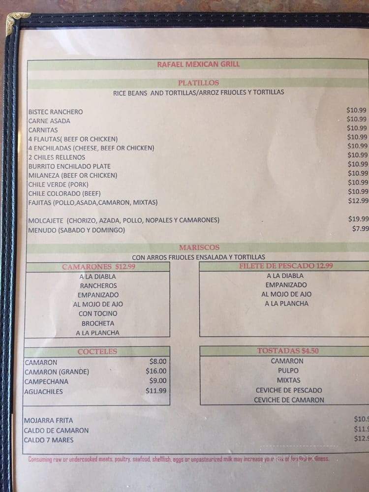 Rafael Mexican Grill - Salinas, CA menu_pic