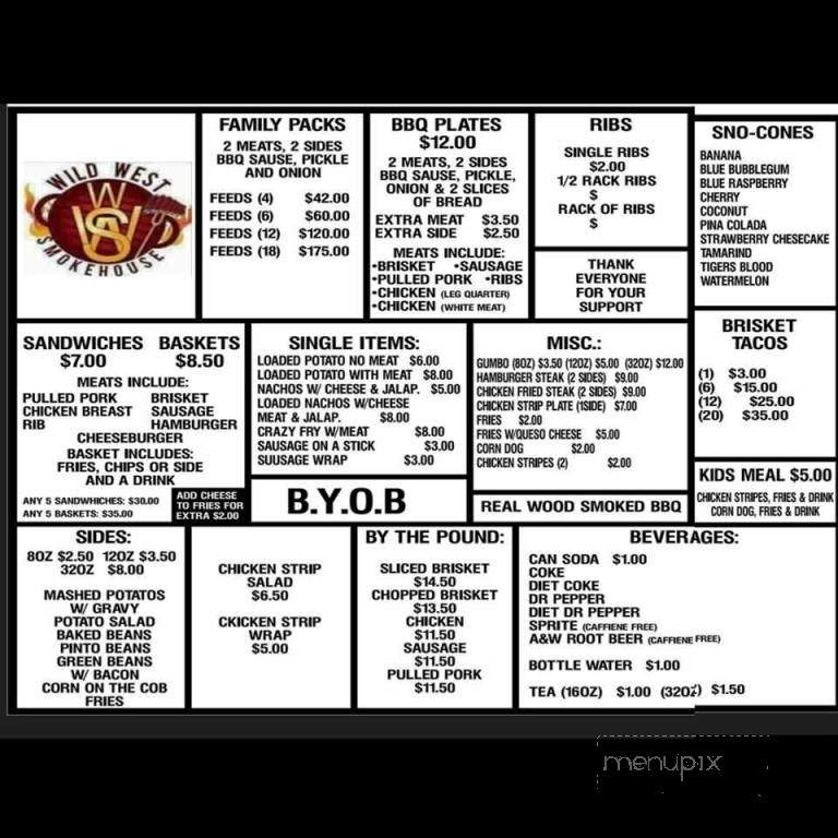 Wild West Smokehouse - Plum Grove, TX menu_pic