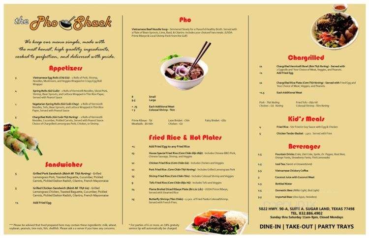 The Pho Shack - Sugar Land, TX menu_pic