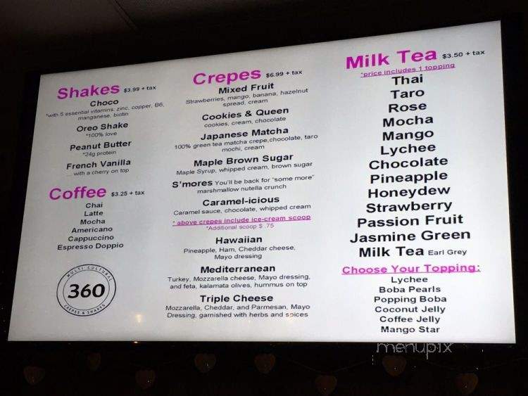 360 Crepes & Shakes - Pleasanton, CA menu_pic