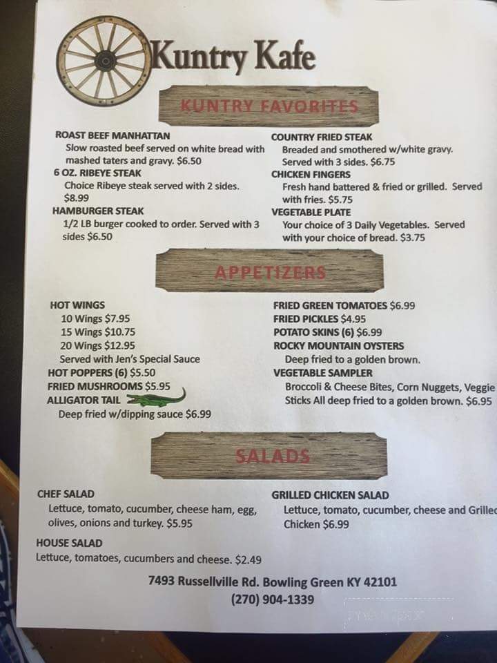 Kuntry Kafe - Rockfield, KY menu_pic