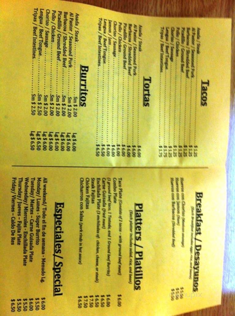 Taqueria El Carbon - Sterling, IL menu_pic