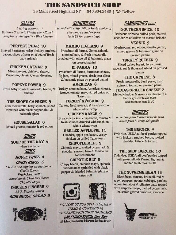 The Sandwich Shop - Williston, SC menu_pic