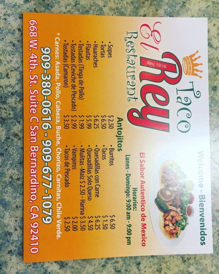 El Rey Restaurant - San Bernardino, CA menu_pic