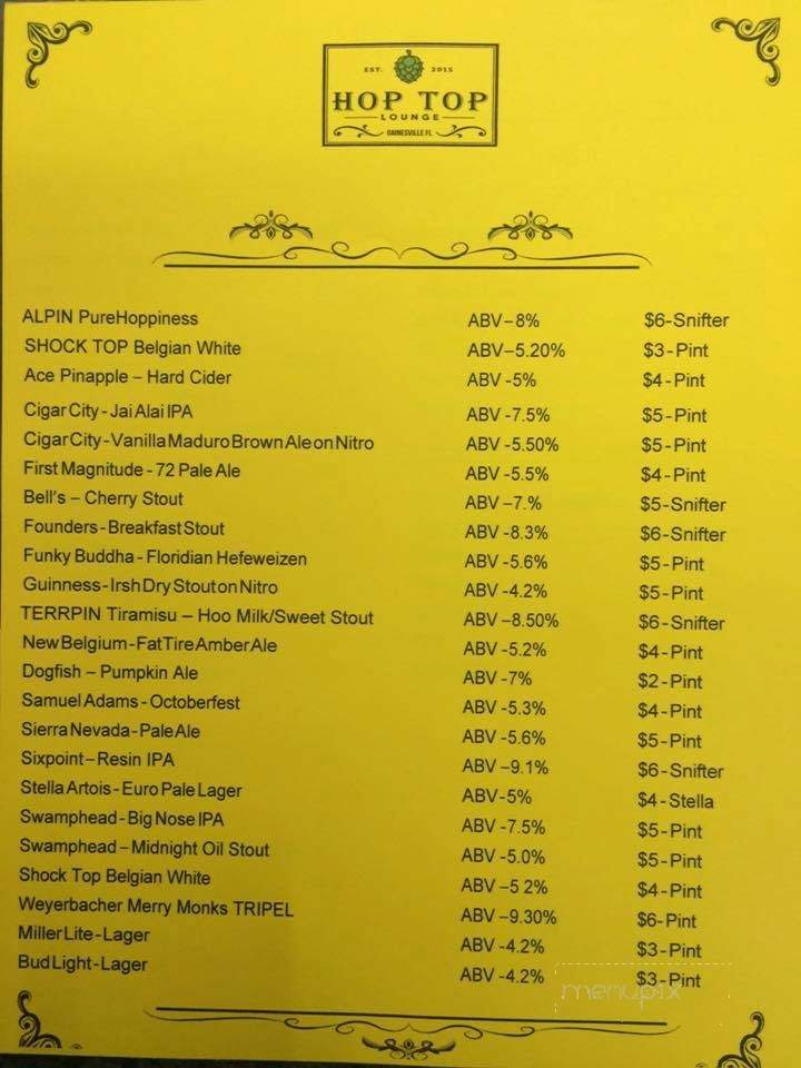 Hop Top Lounge - Gainesville, FL menu_pic
