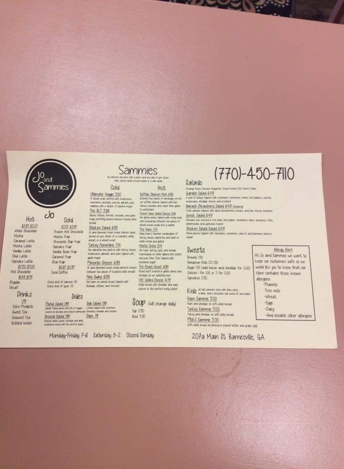 Jo and Sammies - Barnesville, GA menu_pic