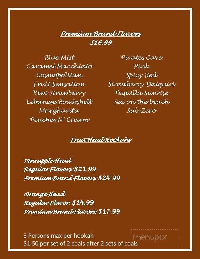 Euphoria Hookah Lounge - Gainesville, FL menu_pic