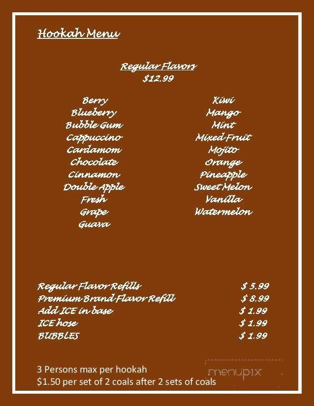 Euphoria Hookah Lounge - Gainesville, FL menu_pic