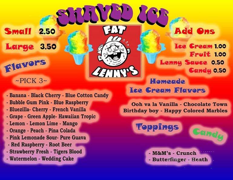 Fat Lenny's Ice Cream - Erie, PA menu_pic
