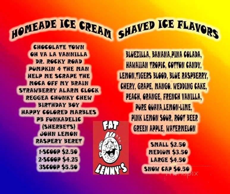 Fat Lenny's Ice Cream - Erie, PA menu_pic