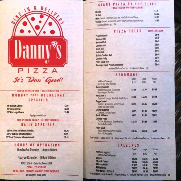Danny's Pizza - Sebastian, FL menu_pic