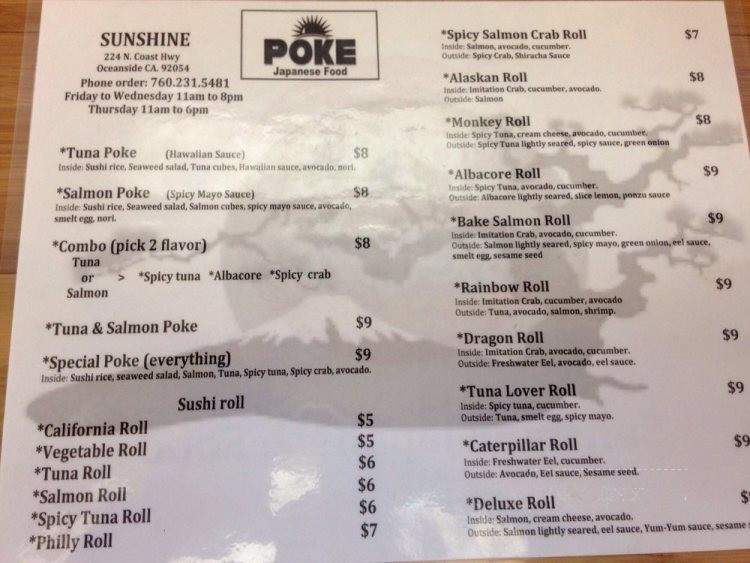 Sunshine Japanese Food - Oceanside, CA menu_pic