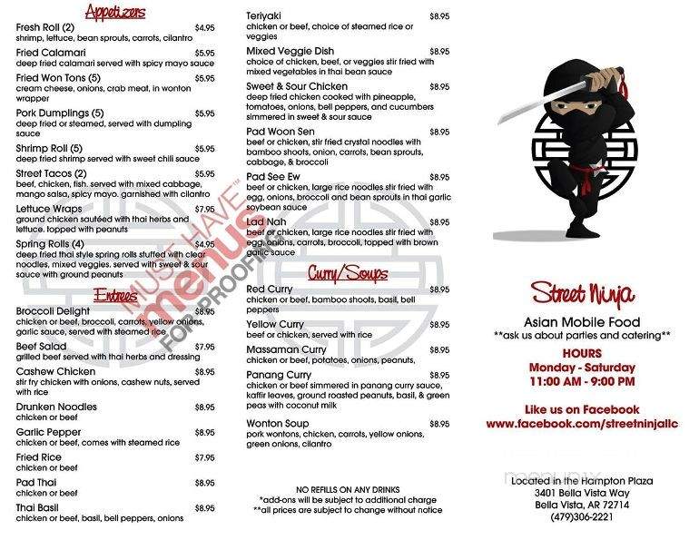Street Ninja - Bella Vista, AR menu_pic