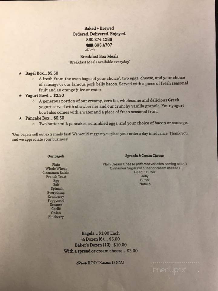 Baked & Brewed - Oakville, CT menu_pic
